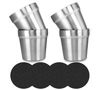 Lot de 4 Tasses en Acier Inoxydable 6oz (175ml) avec Dessous de Verre en Silicone - Tasse à Café, Thé ou Bière - Métal Brossé Incassable et Empilable - Idéal Maison/Bureau/Voyage