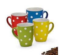 Lot de 4 Tasses en Céramique - 250 ml pour Café, Cappuccino, Thé - Bleu, Rouge, Jaune et Vert - Passe au Lave-Vaisselle et au Micro-Ondes