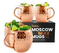 Lot de 4 tasses Moscow Mule en cuivre pur martelé de 473 ml, 4 pailles en cuivre, 1 verre à liqueur en cuivre, coffret cadeau