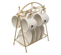 Lot de 4 Tasses & Soucoupes sur Rack ""The Floral"" 26cm Blanc
