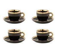 Lot de 4 Tasses & Sous-Tasses "Faye" 18cl Noir & Or Noir G