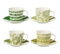 Lot de 4 Tasses & Sous-Tasses "Fiesta Sud" 22Cl Vert