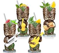Lot de 4 tasses Tiki en céramique pour cocktails, 370 ml