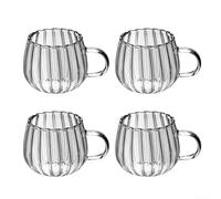 Lot de 4 tasses verticales striées en verre avec poignée, résistantes à la chaleur, pour café, thé, boissons chaudes, maison, bureau, 350 ml