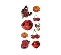 Lot de 4 tatouages temporaires imperméables motif lèvres, cerises, papillons, for le corps et les bras, for femmes et filles(A3D33)