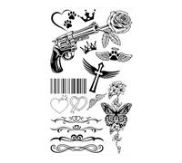 Lot de 4 tatouages temporaires papillon, rose, fleur, for femmes, adultes, enfants, filles, plumes, serpent, scorpion, faux tatouages, cou, bras, mains(CSQ047)