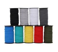 Lot de 4 tendeurs élastiques de 4 mm - 200 mètres - Vert, bleu, gris et olive - Corde élastique extensible pour bricolage, couture, poteaux de tente, sacs à dos, kayaks, bateau, vélo et projets