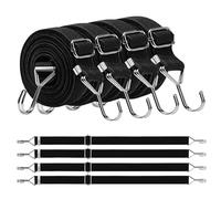 Lot de 4 tendeurs élastiques réglables avec crochets, 3 m | Expander extra fort avec crochet - Corde en caoutchouc noire - Tendeur de bagages pour voile d'ombrage, voiture, vélo, bâches