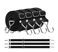 Lot de 4 tendeurs réglables en Caoutchouc avec Crochets, Extra résistants, avec Crochets en métal, 200 cm, Plats, Noirs, idéal pour Le Transport, l'emballage et la sécurisation des Charges