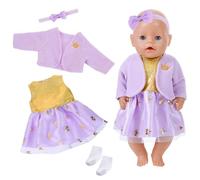Lot de 4 tenues pour poupées de 14 à 18 pouces, nouveaux vêtements de poupée de 30 à 43 cm, accessoires 1 couronne, 1 robe, 1 paire de chaussettes, 1 bandeau cadeau d'anniversaire pour enfants filles