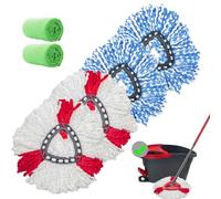 Lot de 4 têtes de rechange en microfibre pour serpillère rotative - Sans danger pour tous les sols durs - Comprend 2 chiffons de nettoyage en microfibre supplémentaires