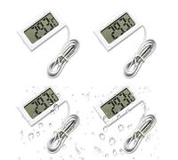 Lot de 4 thermomètres numériques LCD avec sonde externe étanche pour réfrigérateur, congélateur, aquarium, aquarium, température de l'eau (blanc)