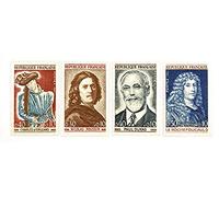 Lot de 4 Timbres de France Neufs de Collection de 1965. N’ 1442 à 1445. Personnages célèbres : Dumas, Poussin..