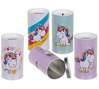 Lot de 4 tirelires en métal - Licorne - Tirelire - Cadeau - Couvercle amovible