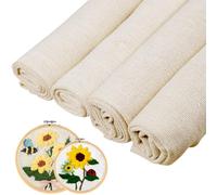 Lot de 4 Tissu Broderie 50 x 50 cm, Tissus Couture avec 2 Cercles à Broder Ronds Tissu Lin Doux et Confortable pour Couture Broderie Housses de Coussins Travaux Manuels