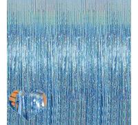 Lot de 4 toiles de fond à rideaux à franges bleu clair, 0,9 x 2,7 m, guirlande métallique scintillante pour cabine photo, anniversaire, mariage, fête prénatale, Thanksgiving, décorations de Noël