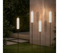 Lot de 4 torches de jardin solaires LED avec effet flamme 99 cm - Piquet de jardin blanc chaud éclairé avec des bougies vacillantes - Éclairage extérieur - Lampe solaire pour allée