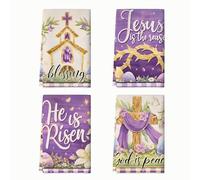 Lot de 4 torchons de cuisine à motif d'église rustique, motif croix d'œufs de Pâques - Torchons doux et absorbants pour décoration de vacances (40,6 x 61 cm)