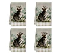 Lot de 4 torchons de cuisine à séchage rapide motif marguerites rustiques fantaisie vert eucalyptus 40,6 x 61 cm