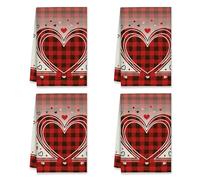 Lot de 4 torchons de cuisine absorbants doux et absorbants pour la Saint-Valentin Motif cœur rustique à pois Rouge 40,6 x 61 cm