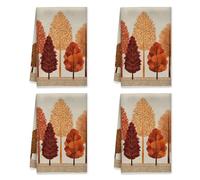 Lot de 4 torchons de cuisine absorbants, motif arbres, feuilles rustiques, automne, orange, 40,6 x 61 cm