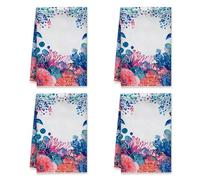 Lot de 4 torchons de cuisine corail, motif fleurs fantaisistes côtières, bulles, pêche, séchage des mains, décoration de café, bar, 40,6 x 61 cm