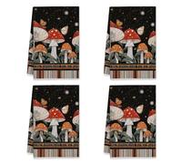 Lot de 4 torchons de cuisine en microfibre à séchage rapide Motif champignon Motif papillon et étoiles d'automne Noir 40,6 x 61 cm