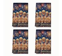 Lot de 4 torchons de cuisine pour chiens - Bannières de feux d'artifice festifs - Absorbants et doux - 40,6 x 61 cm - Bleu