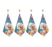 Lot de 4 torchons de cuisine super absorbants en microfibre doux avec boucle de suspension - Séchage rapide - Motif bichon frisé