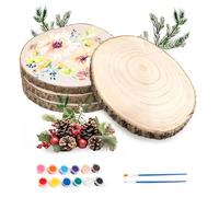 Lot de 4 tranches en bois de 18 à 20 cm et une épaisseur de 15 mm, rondes, avec couleurs et stylos, pour centres de table, peintures, sous-verres, travaux manuels, bricolage