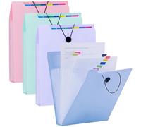 Lot de 4 trieurs A4 (12 compartiments) avec fermeture élastique, capacité de 250 pages, système de classeur pour bureau, école, maison, organiseur avec onglets d'index