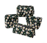 Lot de 4 trousses de maquillage et de toilette en toile de grande capacité avec broderie marguerite, pour voyage ou organisation à la maison, noir