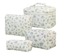 Lot de 4 trousses de maquillage pour femme avec motif floral - Grande trousse de toilette et trousse de maquillage portable - Trousse de toilette étanche pour femmes et filles - Idéal pour le