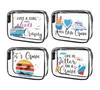 Lot de 4 trousses de maquillage transparentes en PVC pour les vacances, les croisières, les voyages, les voyages et les amateurs de croisière, cadeau idéal pour les amateurs de croisière, Noir ,