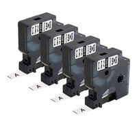 Lot de 4 tubes d'étiquettes thermorétractables industrielles Dymo Rhino 18055 S0718300-12 mm x 1,5 m - Compatible avec DYMO Rhino 4200 5000 5200 1000 3000 6000 - Noir sur blanc