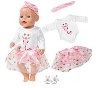Lot de 4 tutu de vêtements de poupée compatibles avec les poupées New Born Baby de 36 à 43 cm, robe de poupée avec tulle et couronne avec imprimé girafes, chaussures de ballet papillon, bandeau en