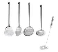 Lot de 4 ustensiles avec louche, cuillère, spatule, écumoire et d'un fouet magique à spirale 30 cm en inox Mathon