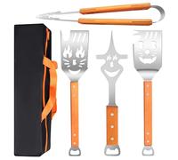 Lot de 4 ustensiles de barbecue extra longs, accessoires pour barbecue, cadeau pour homme, accessoires pour barbecue avec pinces de barbecue, spatule, fourchette à viande, manches en bois