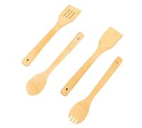 Lot de 4 ustensiles de cuisine en bois - Cuillère de cuisine perforée - Cuillère à salade - Cuillère à soupe - Spatule plate - Utilisé pour les poêles résistantes aux rayures, à la chaleur et