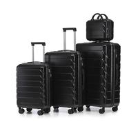 Lot de 4 valises pivotantes en ABS, Tailles L et M avec poignées latérales, Crochets de Suspension et Pieds de Protection, Serrure à Combinaison intégrée et Trousse, Maquillage de 35,6 cm (Black)