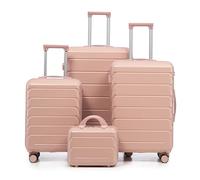 Lot de 4 valises pivotantes en ABS, Tailles L et M avec poignées latérales, Crochets de Suspension et Pieds de Protection, Serrure à Combinaison intégrée et Trousse, Maquillage de 35,6 cm (Pink)