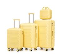 Lot de 4 valises pivotantes en ABS, Tailles L et M avec poignées latérales, Crochets de Suspension et Pieds de Protection, Serrure à Combinaison intégrée et Trousse, Maquillage de 35,6 cm (Yellow)