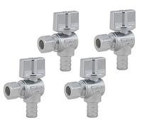 Lot de 4 valves LD - Valve d'arrêt d'angle de 1/4 de tour - Compression de 0,95 cm x 1,27 cm - Laiton chromé - Valve d'arrêt OD vers Pex pour installation de robinet ou de toilettes