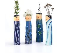 Lot de 4 vases à bourgeons en résine de style bohème avec visage de fille - Joli vase peint à la main - Pour décoration d'intérieur, salon - Décoration personnalisée (a)
