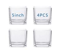 Lot de 4 vases carrés en Verre Transparent de 12,7 x 12,7 cm pour Centre de Table de Mariage, bougeoirs, décoration d'intérieur, Vase à Fleurs de Forme carrée, centres de Table