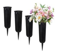 Lot de 4 vases funéraires avec pointes - Support de fleurs en plastique pour cimetière - Décoration pour cimetière, pierre tombale - Noir