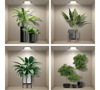 Lot de 4 Vases Tatouages Muraux Effet 3D - Stickers Muraux 3D Auto-Adhésifs avec Plantes Vertes Florales Arbre Bonsaï - Chambre Salon Chambre Enfants Cuisine Bureau Stickers Muraux Murales 40x40cm