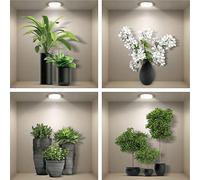 Lot de 4 Vases Tatouages Muraux Effet 3D - Stickers Muraux 3D Auto-Adhésifs avec Plantes Vertes Florales Arbre Bonsaï - Chambre Salon Chambre Enfants Cuisine Bureau Stickers Muraux Murales 40x40cm