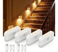 [Lot de 4] Veilleuses avec Détecteur de Mouvement, USB-C Rechargeables, Luminosité Réglable, 3 Modes, Blanche Chaude, Lampe de Nuit pour Adulte/Enfant Chambre, Couloir, Cuisine, Salon, Escaliers