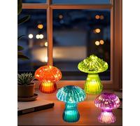 Lot de 4 veilleuses en verre en forme de champignon - Décoration de conte de fées pour chambre à coucher, chambre d'enfant et ambiance d'intérieur Couleurs vives sans fil